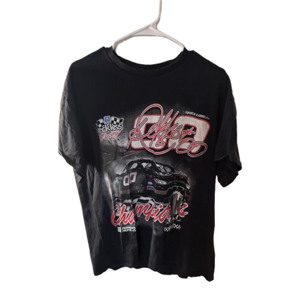 Black Reckless Racing Champions Graphic T-Shirt Size Large Y2K